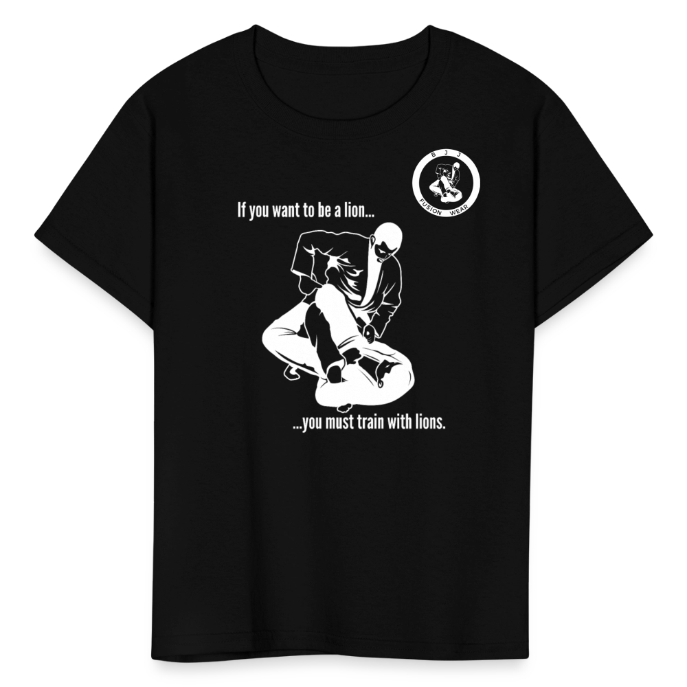 Kids T-Shirt | Train with Lions 2 Design | Jiu Jitsu - black