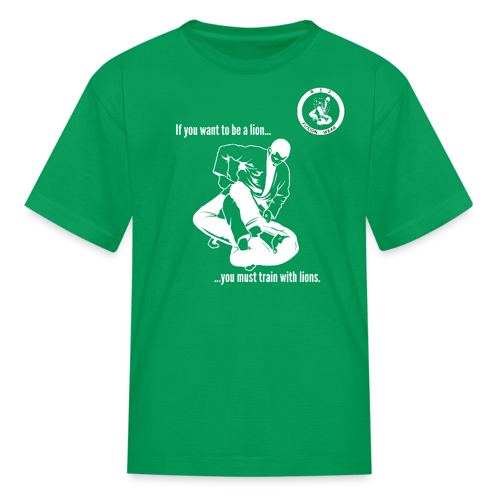 Kids T-Shirt | Train with Lions 2 Design | Jiu Jitsu - kelly green