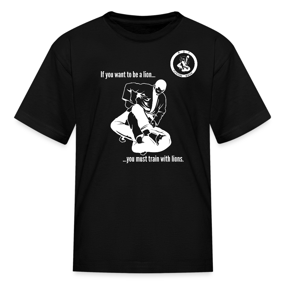 Kids T-Shirt | Train with Lions 2 Design | Jiu Jitsu - black