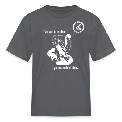 Kids T-Shirt | Train with Lions 2 Design | Jiu Jitsu - charcoal