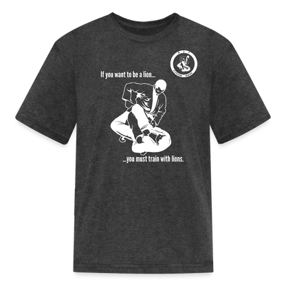 Kids T-Shirt | Train with Lions 2 Design | Jiu Jitsu - heather black