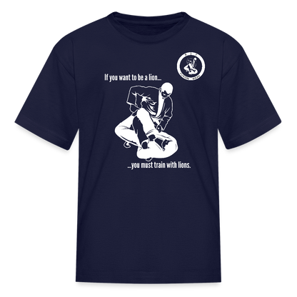 Kids T-Shirt | Train with Lions 2 Design | Jiu Jitsu - navy