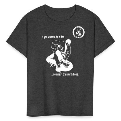 Kids T-Shirt | Train with Lions 2 Design | Jiu Jitsu - heather black
