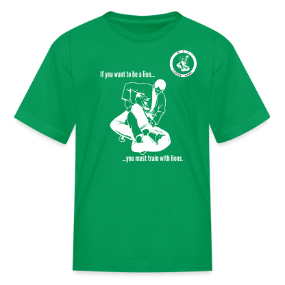 Kids T-Shirt | Train with Lions 2 Design | Jiu Jitsu - kelly green