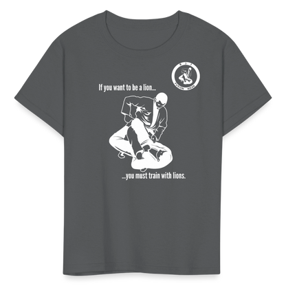 Kids T-Shirt | Train with Lions 2 Design | Jiu Jitsu - charcoal