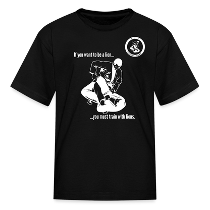Kids T-Shirt | Train with Lions 2 Design | Jiu Jitsu - black