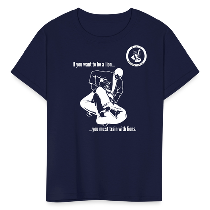 Kids T-Shirt | Train with Lions 2 Design | Jiu Jitsu - navy