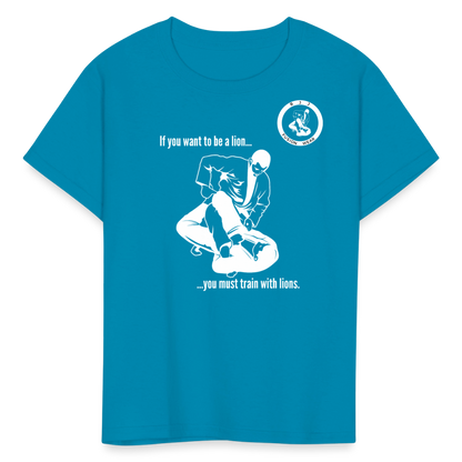 Kids T-Shirt | Train with Lions 2 Design | Jiu Jitsu - turquoise