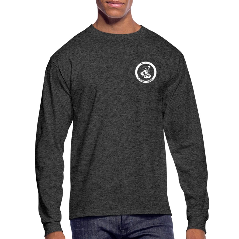 BJJ Shirt | Train Harder Design | Long Sleeve | Back Print - heather black