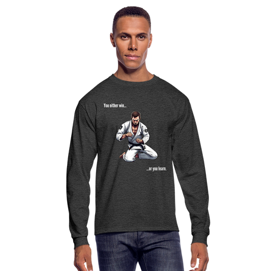 BJJ Men's Long Sleeve T-Shirt | You either win or you learn design| Front Print - heather black