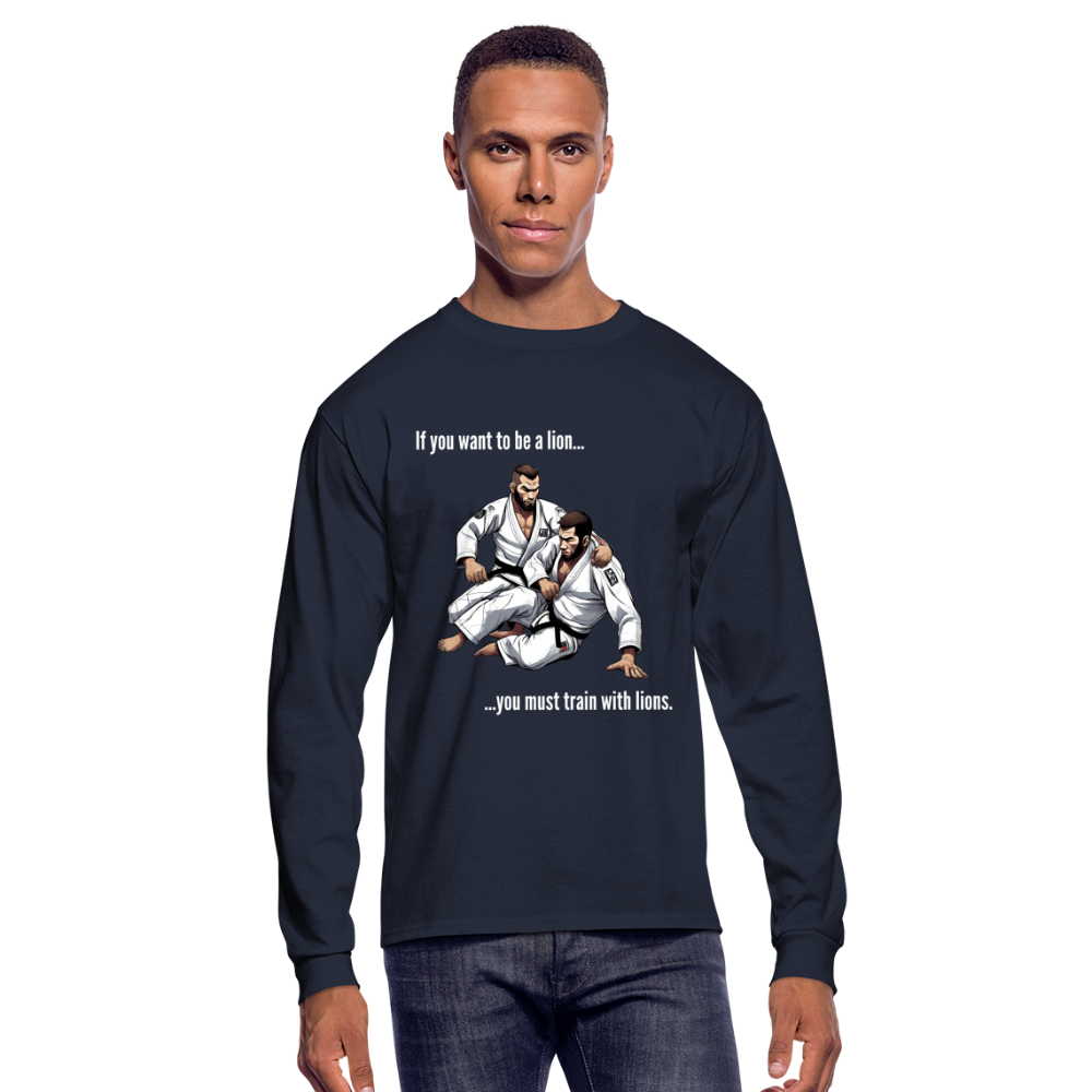 BJJ Men's Long Sleeve T-Shirt | Train with Lions Design - navy