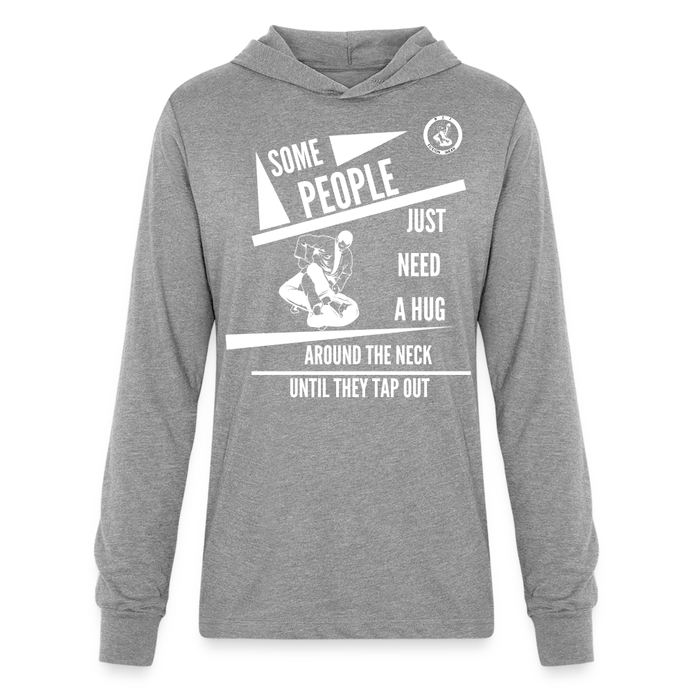 Unisex Long Sleeve Hoodie Shirt | Jiu Jitsu Tap Out Design White - heather grey