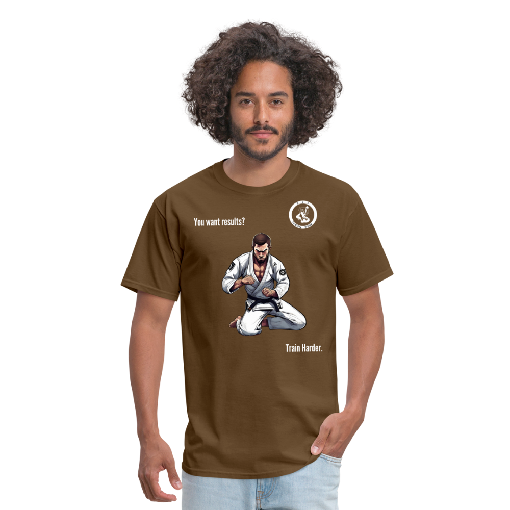 BJJ T-Shirt | Train Harder Design | Front Print Design - brown