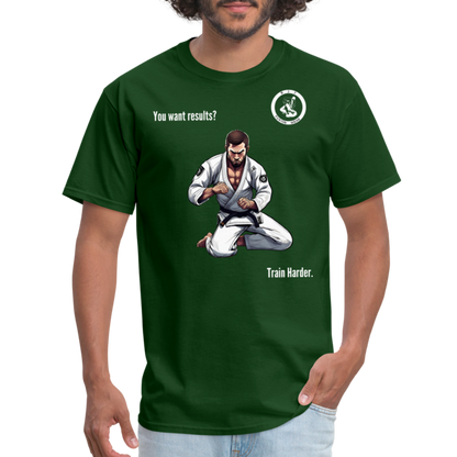 BJJ T-Shirt | Train Harder Design | Front Print Design - forest green