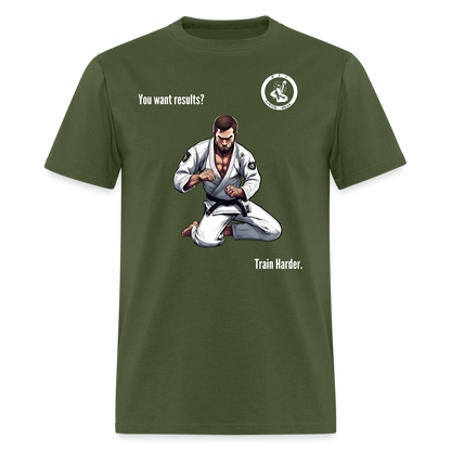 BJJ T-Shirt | Train Harder Design | Front Print Design - military green
