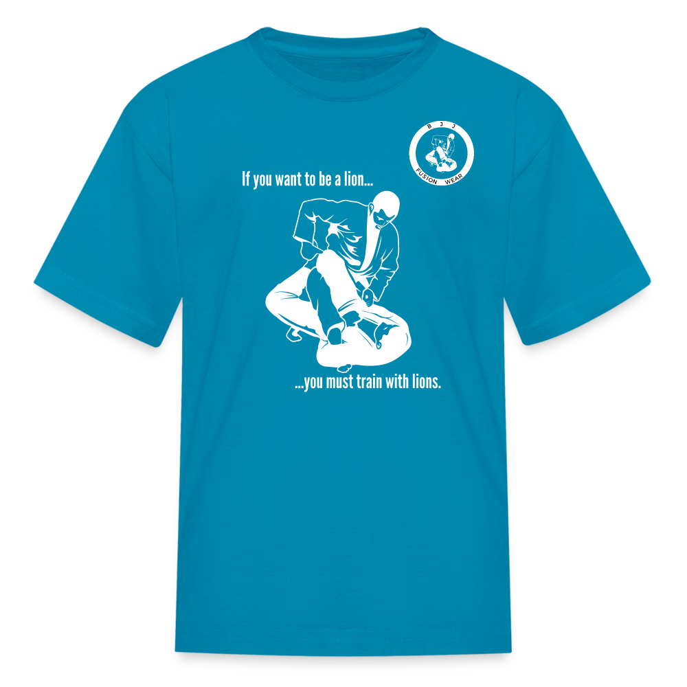 Kids T-Shirt | Train with Lions 2 Design | Jiu Jitsu - turquoise