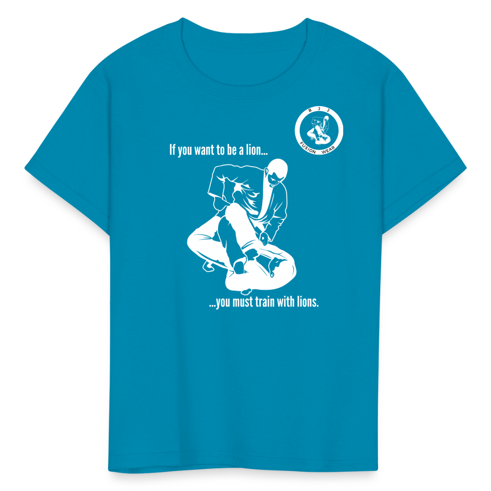 Kids T-Shirt | Train with Lions 2 Design | Jiu Jitsu - turquoise