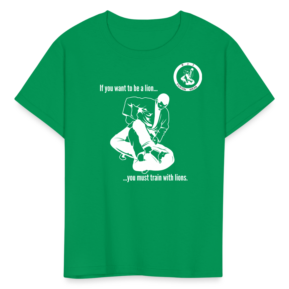 Kids T-Shirt | Train with Lions 2 Design | Jiu Jitsu - kelly green
