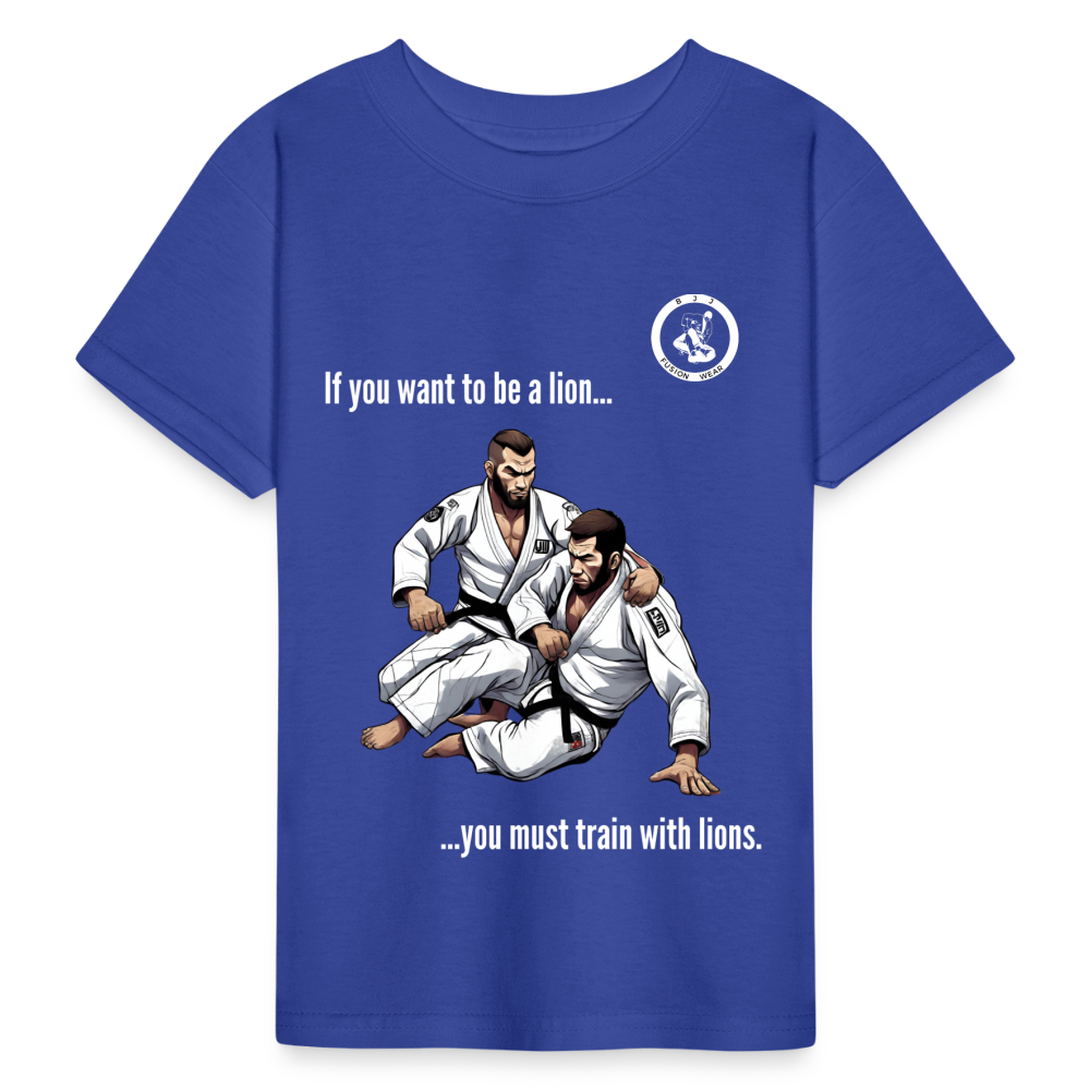 Kids Jiu Jitsu T-Shirt | Unisex | Train with Lions Design - royal blue