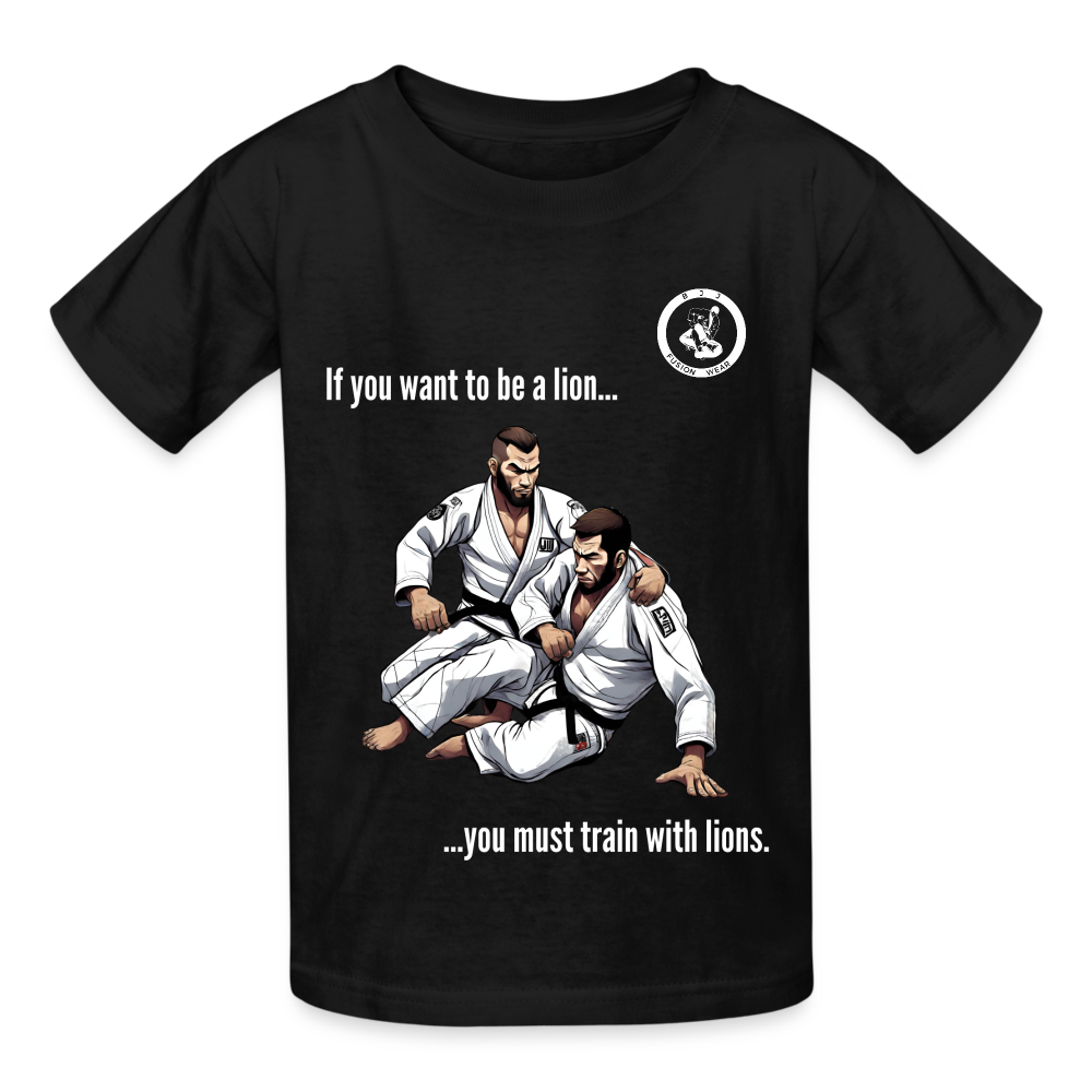 Kids Jiu Jitsu T-Shirt | Unisex | Train with Lions Design - black