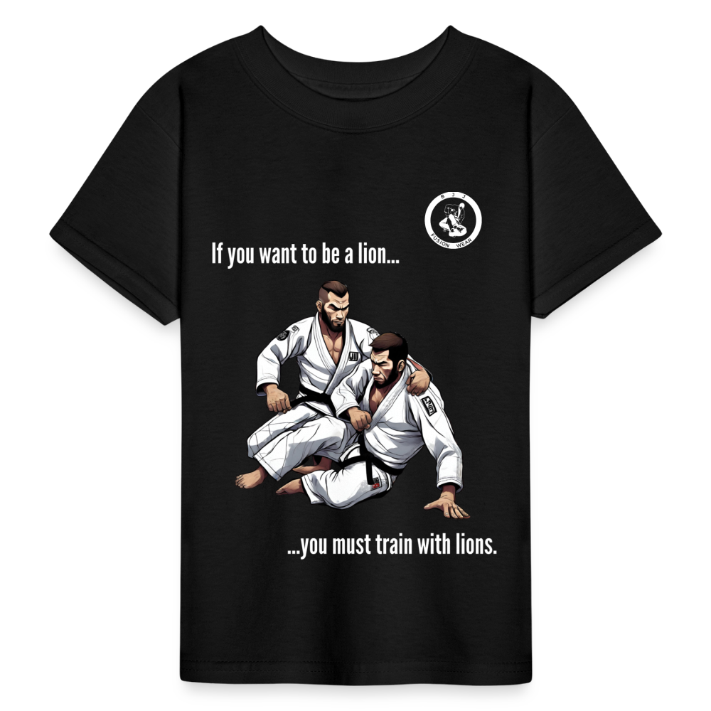 Kids Jiu Jitsu T-Shirt | Unisex | Train with Lions Design - black