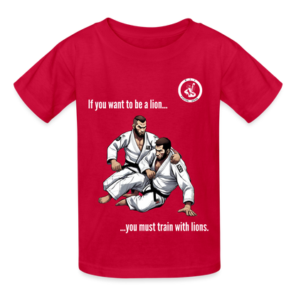 Kids Jiu Jitsu T-Shirt | Unisex | Train with Lions Design - red