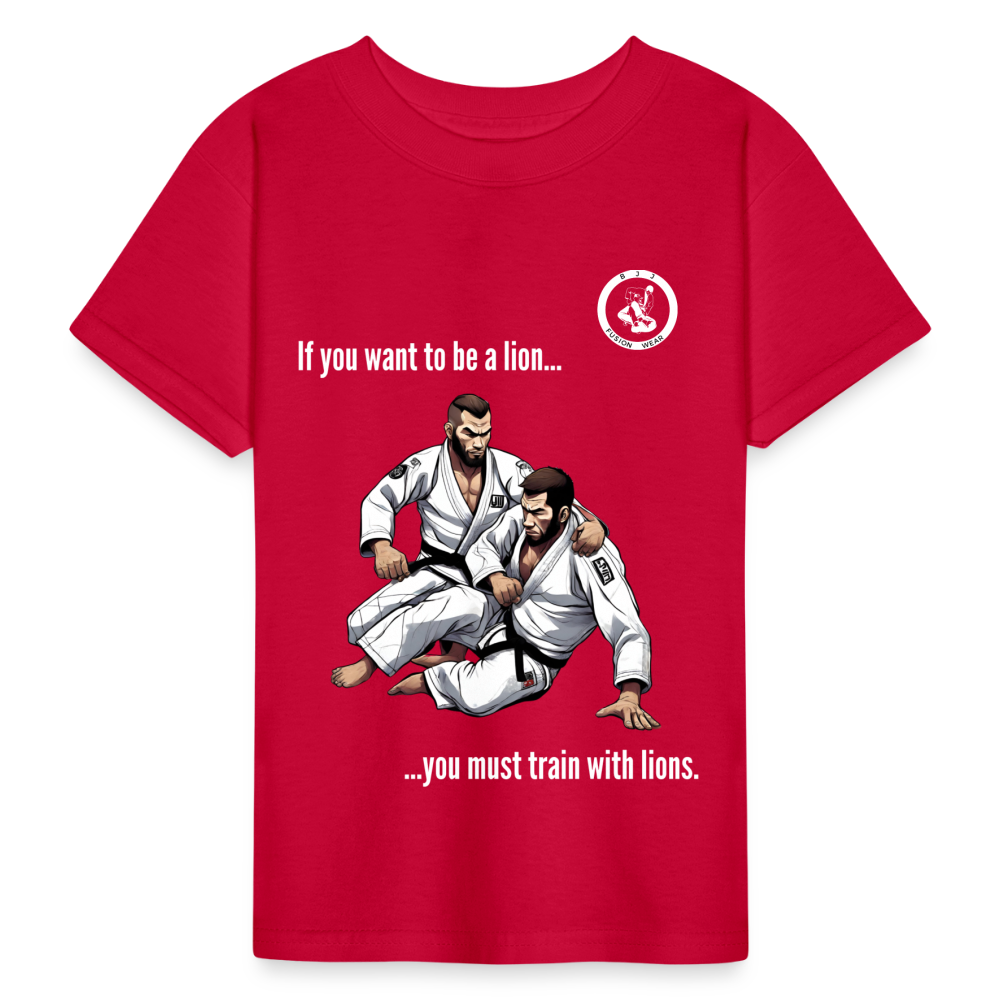 Kids Jiu Jitsu T-Shirt | Unisex | Train with Lions Design - red
