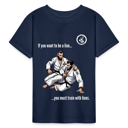 Kids Jiu Jitsu T-Shirt | Unisex | Train with Lions Design - navy