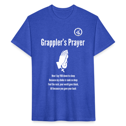 Fitted Cotton/Poly T-Shirt | Unisex | Jiu Jitsu Grappler's Prayer Design - heather royal