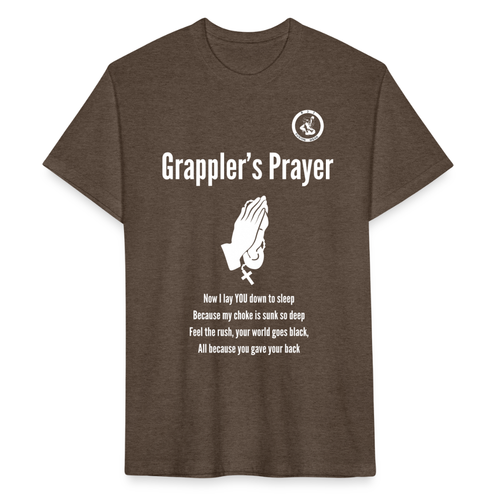 Fitted Cotton/Poly T-Shirt | Unisex | Jiu Jitsu Grappler's Prayer Design - heather espresso