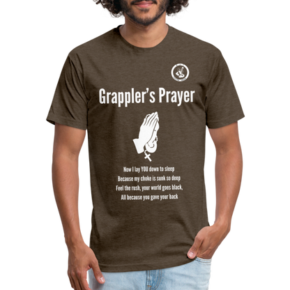 Fitted Cotton/Poly T-Shirt | Unisex | Jiu Jitsu Grappler's Prayer Design - heather espresso